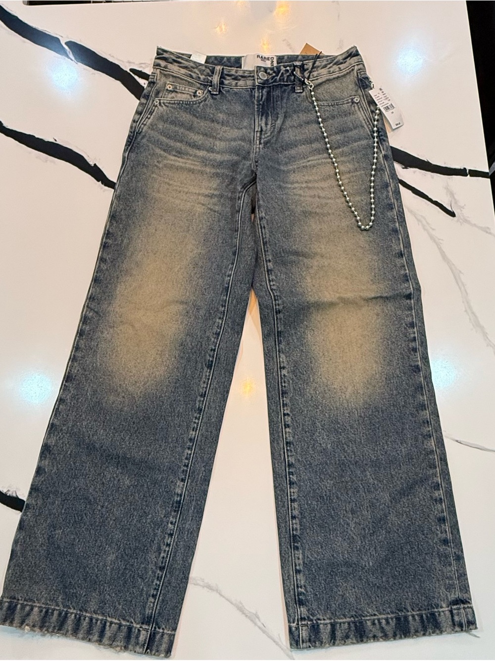 NWT PacSun RARE DNM EDIT Women's Low Rise Baggy Wide-Leg Jeans with Chain